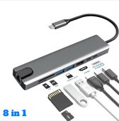 Tech Solutions® 8-in-1 USB-C Hub Adapter | 4K UHD HDMI | Ethernet | USB 3.0 | USB-C Oplader | SD/TF Kaart | USB