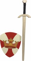 Houten roofridder zwaard met ridderschild kroon
