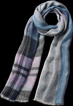 Zachte, linnen sjaal met ruitpatroon in blauwe tinten