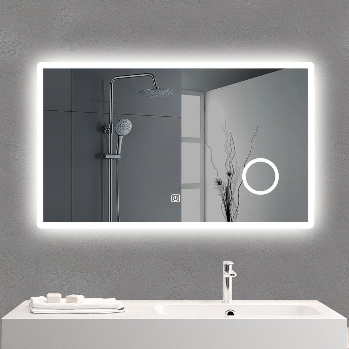 DimuluX Corvi LED Badkamerspiegel - Spiegel met Verlichting en Verwarming - 80 x 60