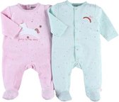 Noukie's - Pyjama set - 1x velour roze en 1x katoen mint groen - 9 maand 74