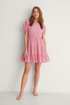 NA-KD Open Back Gingham Vrouwen Jurk - Pink/White - Maat EU 34