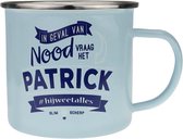Mok - Top vent - Patrick - Geëmailleerd - Gevuld met een verpakte toffeemix - In cadeauverpakking