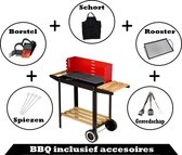 Houtskool Barbecue | Premium BBQ | Inclusief accesoires | Schort | BBQ Rooster voor vis vlees & groenten - Metaal | Spiezen | BBQ RVS Gereedschapset | Reinigingsborstel |