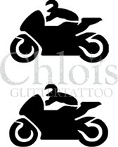 Chloïs Glittertattoo Sjabloon 5 Stuks - Bikers - Duo Stencil - CH4038 - 5 stuks gelijke zelfklevende sjablonen in verpakking - Geschikt voor 10 Tattoos - Nep Tattoo - Geschikt voor