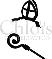 Chloïs Glittertattoo Sjabloon 5 Stuks - Mijter & Staf - Duo Stencil - CH8502 - 5 stuks gelijke zelfklevende sjablonen in verpakking - Geschikt voor 10 Tattoos - Nep Tattoo - Geschi