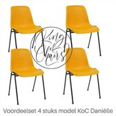 King of Chairs -set van 4- model KoC Daniëlle okergeel met zwart onderstel. Stapelstoel kantinestoel kuipstoel vergaderstoel tuinstoel kantine stoel stapel stoel kantinestoelen sta