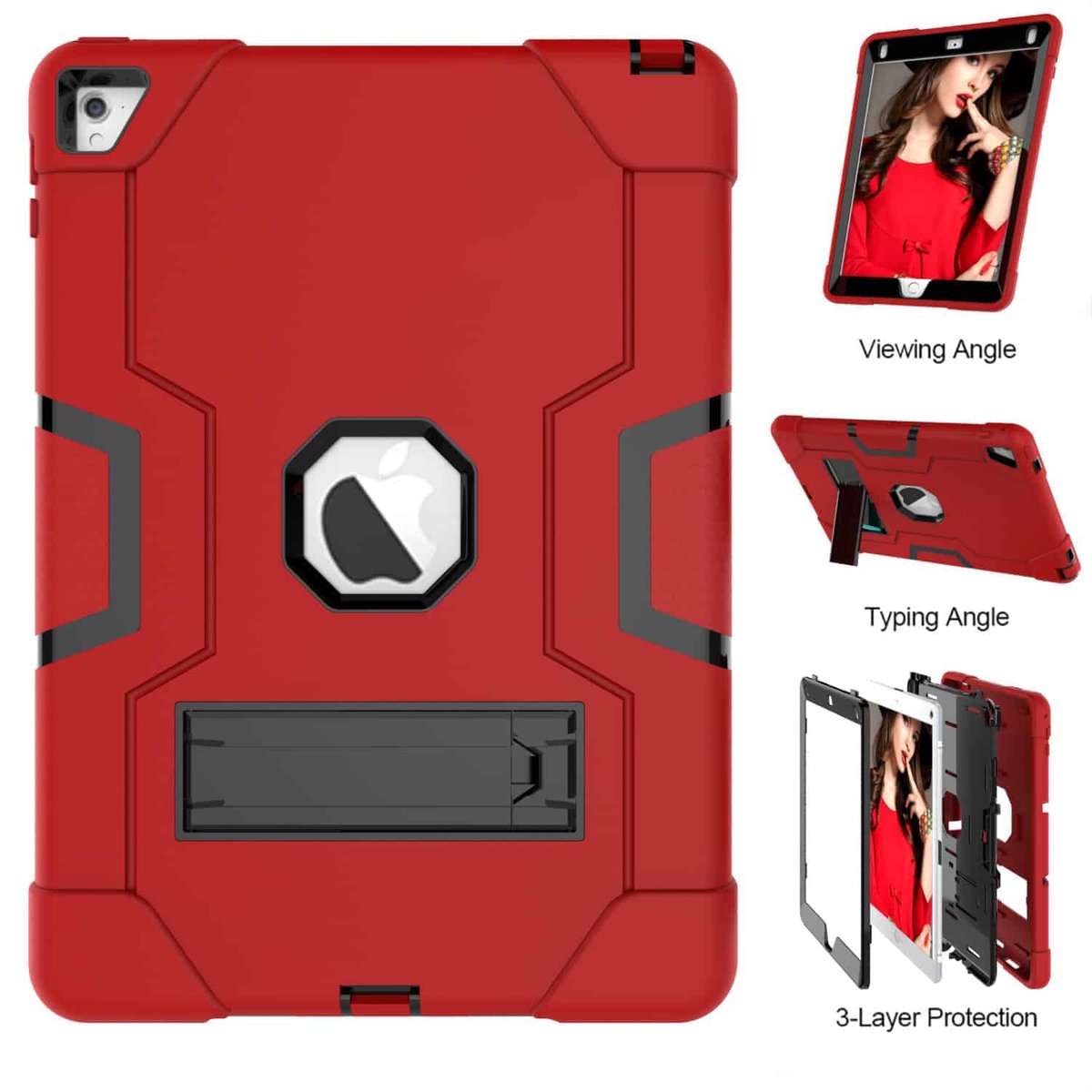 Geschikt Voor iPad Air 2 Hoes - 9.7 Inch - 2e Generatie - Air 2014 Hoes - Air 2 Case - Shockproof Case Cover - A1566 - A1567 - Backcover - Met Standaard - Extra Stevig - Schokbestendig - Rood