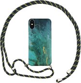 FONU Marmer Backcase Hoesje Met Koord iPhone XS Max - Groen Marmer