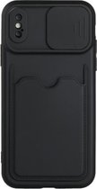 Sliding Camera Cover Design TPU-beschermhoes met kaartsleuf voor iPhone XS Max (zwart)