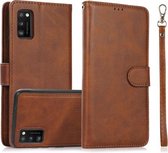 Voor Samsung Galaxy A41 Kalf Textuur 2 in 1 Afneembare Magnetische Achterkant Horizontale Flip Lederen Case met Houder & Kaartsleuven & Portemonnee & Fotolijst (Bruin)