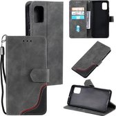 Voor Samsung Galaxy A31 Driekleurige Stiksels Kalf Textuur Horizontale Flip Lederen Case met Houder & Kaartsleuven & Portemonnee (Grijs)