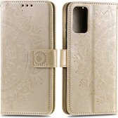 Voor Samsung Galaxy S21 FE Totem Bloem Reliëf Horizontale Flip TPU + PU Lederen Case met Houder & Kaartsleuven & Portemonnee (Goud)