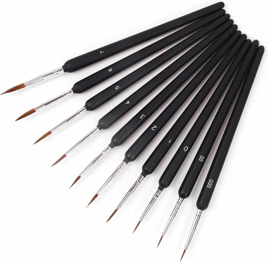 Foto: Professionele dunne penselenset verfpalet set van 10 kwasten fine detail miniatuur penselen schilderen dunne kwast hobby gedetailleerd schilderen nail art schminken aquarel waterverf acryl olieverf modelbouw