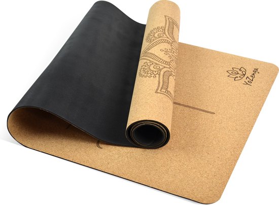 YoZenga Premium yoga mat natuurlijk kurk Mandala Flower | inclusief draagriem