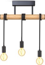 B.K.Licht - Landelijke Hanglamp - eetkamer - zwart - hout - industriële hanglampen - voor binnen - met 3 lichtpunten - pendellamp - in hoogte verstelbaar - E27 fitting - excl. lich