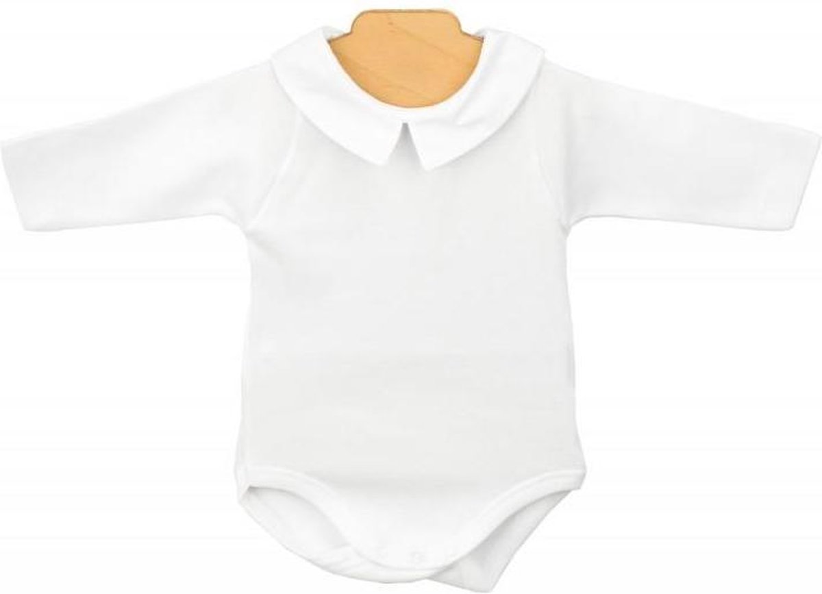 Romper Babidu 1185 wit, met kraagje, lange mouw | 12 maanden | maat 80