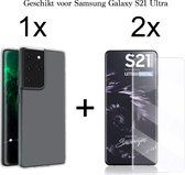 Samsung Galaxy S21 Ultra hoesje siliconen case transparant - 2x Samsung Galaxy S21 Ultra screenprotector uv