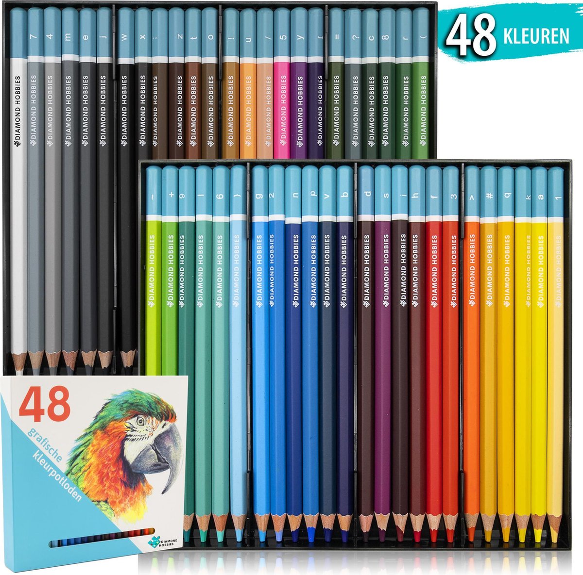 Kleurpotloden voor Volwassenen van Diamond Hobbies | 48 kleuren | Kleuren op Nummer | Potloden | Potloden set | Tekendoos voor Volwassenen | Kleuren op Numm3r