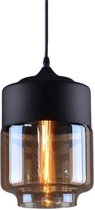 KLIMliving Moorea - Hanglamp - 1xE27 - Zwart - Metaal - Glas - Amber - Hanglamp eetkamer - Hanglamp Woonkamer - Hanglamp industrieel