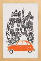 JUNIQE - Poster met houten lijst Paris Cityscape -13x18 /Rood & Zwart