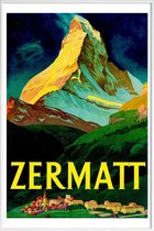 JUNIQE - Poster met kunststof lijst Vintage Zwitserland Zermatt -13x18