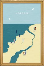 JUNIQE - Poster met houten lijst Nordsee - retro -13x18 /Blauw & Geel