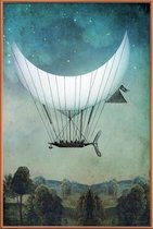 JUNIQE - Poster met kunststof lijst The Moon Ship -30x45 /Blauw &