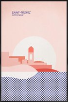 JUNIQE - Poster in kunststof lijst Saint-Tropez -20x30 /Blauw & Roze