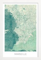 JUNIQE - Poster met houten lijst Marseille - vintage stadskaart -13x18