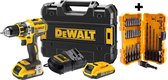 DeWalt XR 18V Accu Schroefboormachine 2x 2.0 Ah accu TSTAK - Voordeelset + Boor en Bitset 27 delig - Borstelloos