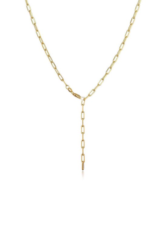 Elli - Halsketting - Dames Y-ketting Schakels Ovaal Grof Tijdeloos in 925 sterling zilver verguld - Dames