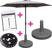 Parasol Ø 300 cm + Parasolvoet 70KG Rond Plastic Vulbaar + LED Verlichting + Beschermhoes