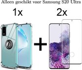 Samsung Galaxy S20 Ultra hoesje Kickstand Ring shock proof case transparant magneet - Full Cover - 2x samsung s20 ultra screenprotector