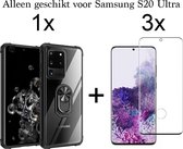 Samsung S20 Ultra Hoesje - Samsung Galaxy S20 Ultra hoesje Kickstand Ring shock proof case transparant zwarte randen armor magneet - Full Cover - 3x Samsung S20 Ultra Screenprotect