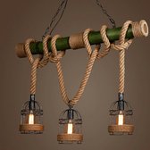 3 armige industriële bamboe hanglamp met henneptouw