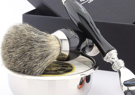 Complete scheerset voor mannen, Haryali London heren scheerset met scheermes met 5 mesjes, scheerkwast, scheerstandaard, scheerzeep en scheerkom (Shaving Set)