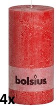 Bolsius Stompkaars  rustiek - Rood - H20 cm - 4 stuks