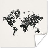 Poster Wereldkaart - Zwart - Wit - Cijfers - 75x75 cm