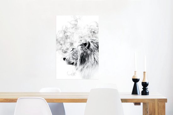 Affiche Lion - Fumée - Zwart - Wit - 60x90 cm