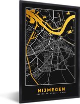 Affiche avec cadre Carte - Nijmegen - Or - Zwart - 20x30 cm