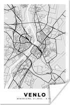 Poster Stadskaart - Venlo - Grijs - Wit - 120x180 cm XXL - Plattegrond