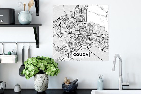 Affiche Plan de ville - Gouda - Grijs - Wit - 50x50 cm - Carte