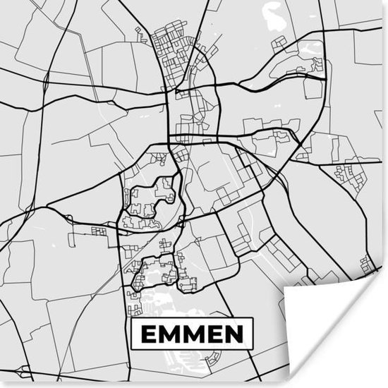 Poster Plan de Ville - Emmen - Grijs - Wit - 75x75 cm