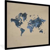 Fotolijst incl. Poster - Wereldkaart - Blauw - Glitter - 40x40 cm - Posterlijst