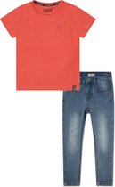 Koko Noko BIO Basics Set(2delig) Jeans NOX en Shirt Neon coral - Maat 122/128
