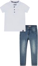 Koko Noko BIO Basics Set(2delig) Jeans NOX en Polo Wit - Maat 134/140