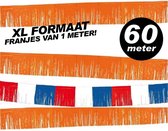 EK VOETBAL 2024 Mega Formaat Franje Slingers - totale lengte 60 meter - XXL franjes oranje + rood - wit - blauw van 1 meter breed - voordeelpakket 60 meter Koningsdag