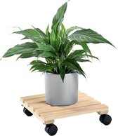 Stevige Plantenroller Hout Wieltjes FSC Hout 29x29 cm Naturel