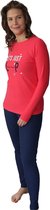 VANILLA – Dames pyjama – Tweedelig – Egyptisch katoen -Slim fit – Rood/Blauw – L – PJ1237